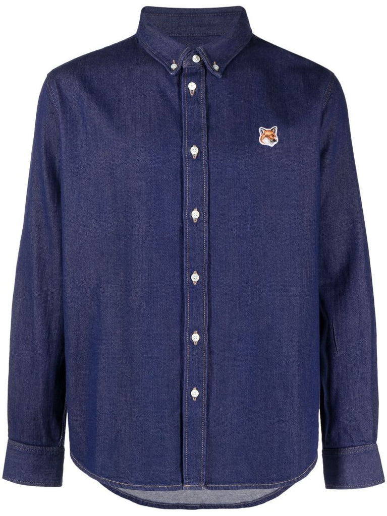 Blue Logo-patch Cotton Shirt