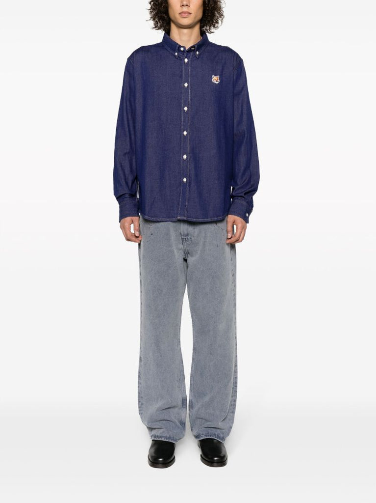 Blue Logo-patch Cotton Shirt