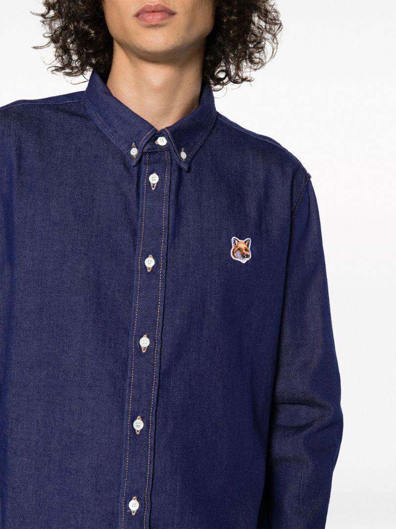 Blue Logo-patch Cotton Shirt