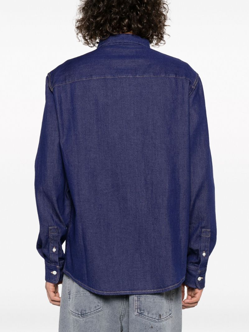 Blue Logo-patch Cotton Shirt