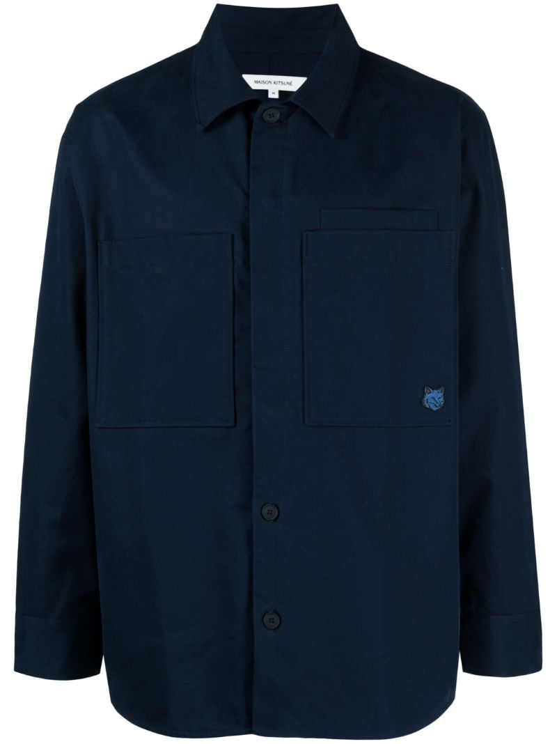 Blue Bold Fox-embroidery Cotton Shirt