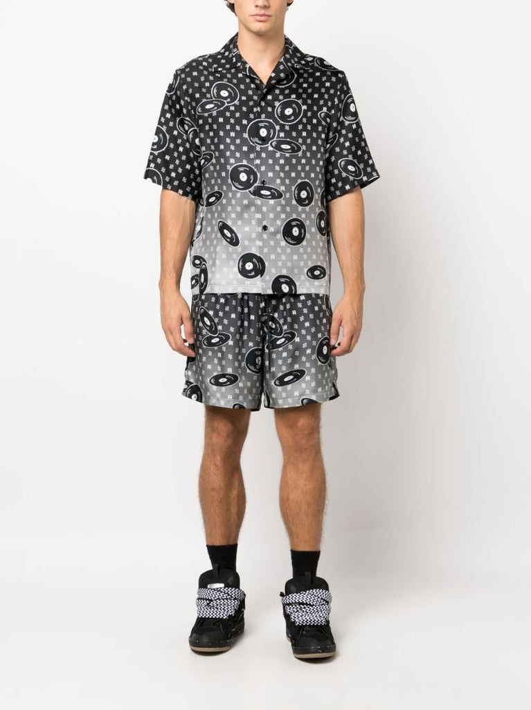 X Browns Black Falling Records Silk Shirt