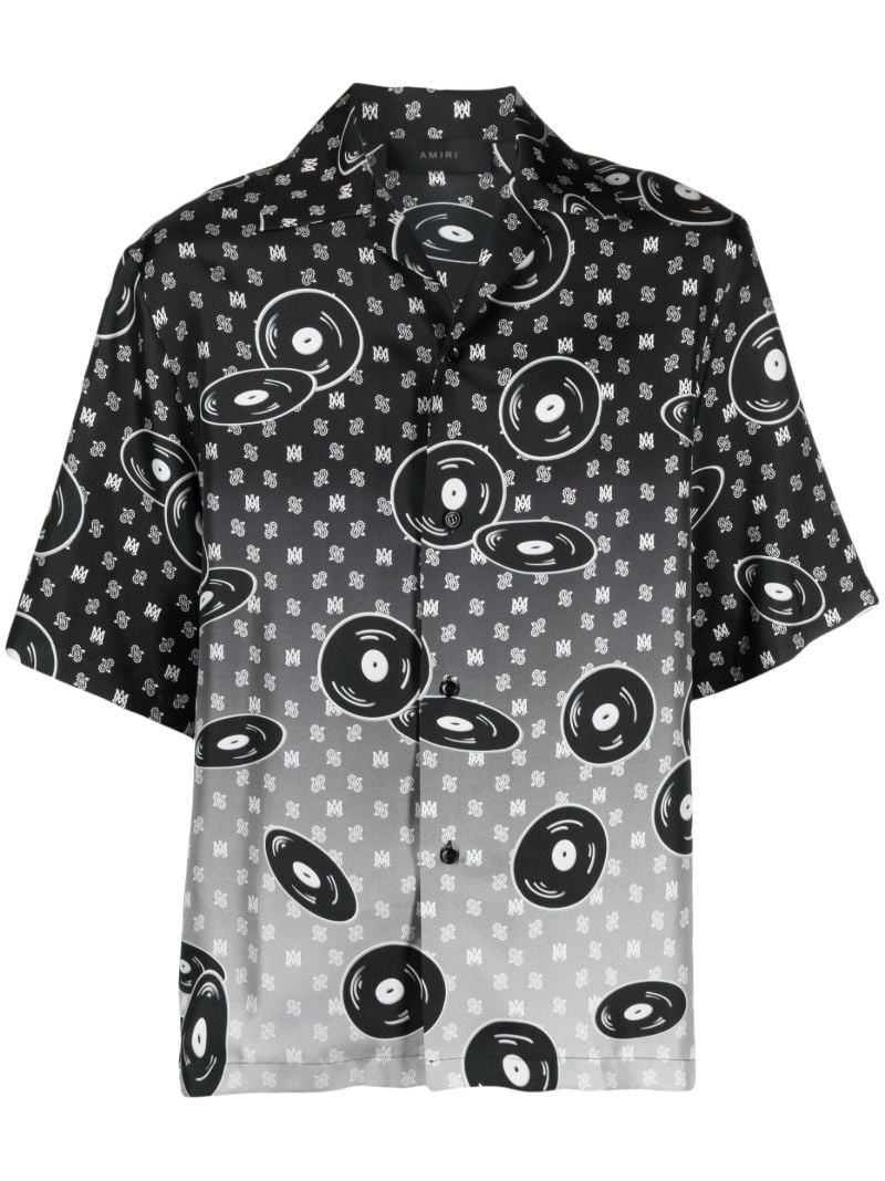X Browns Black Falling Records Silk Shirt