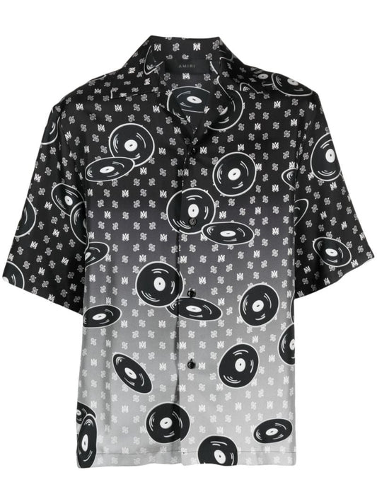 X Browns Black Falling Records Silk Shirt