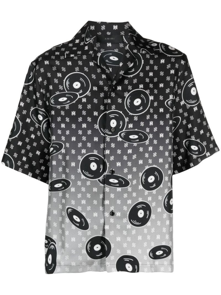 X Browns Black Falling Records Silk Shirt
