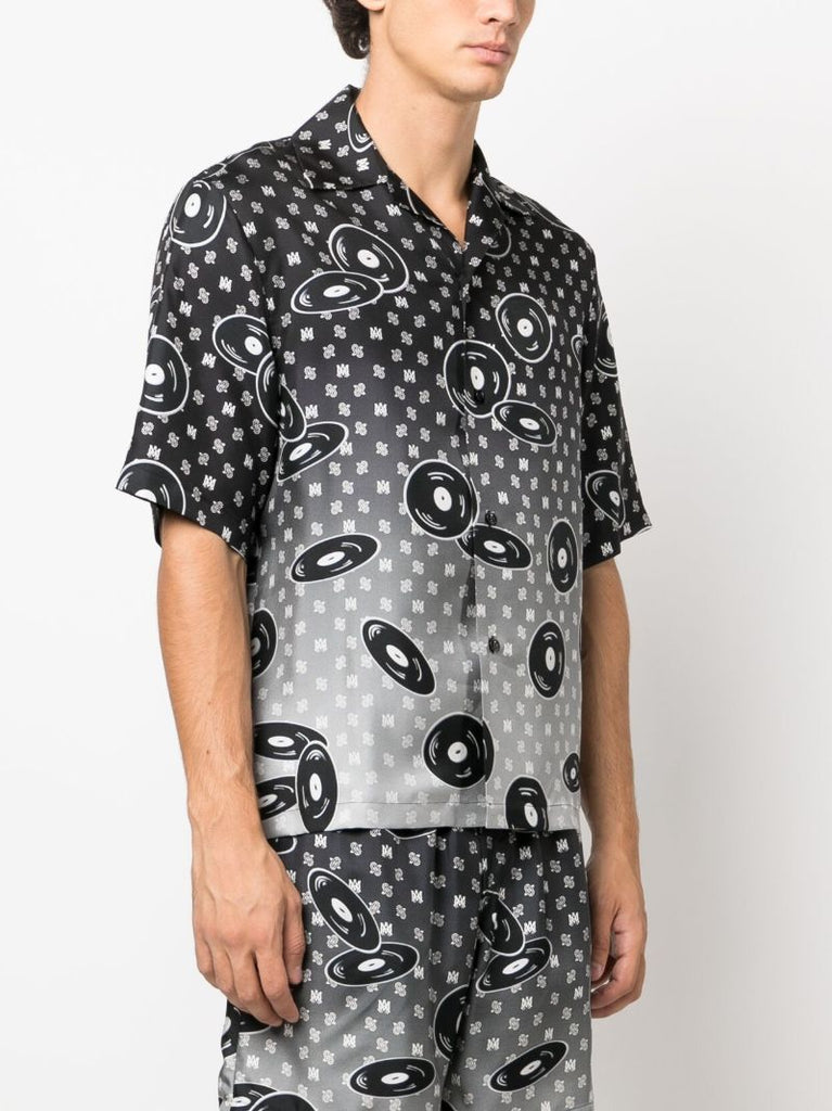 X Browns Black Falling Records Silk Shirt