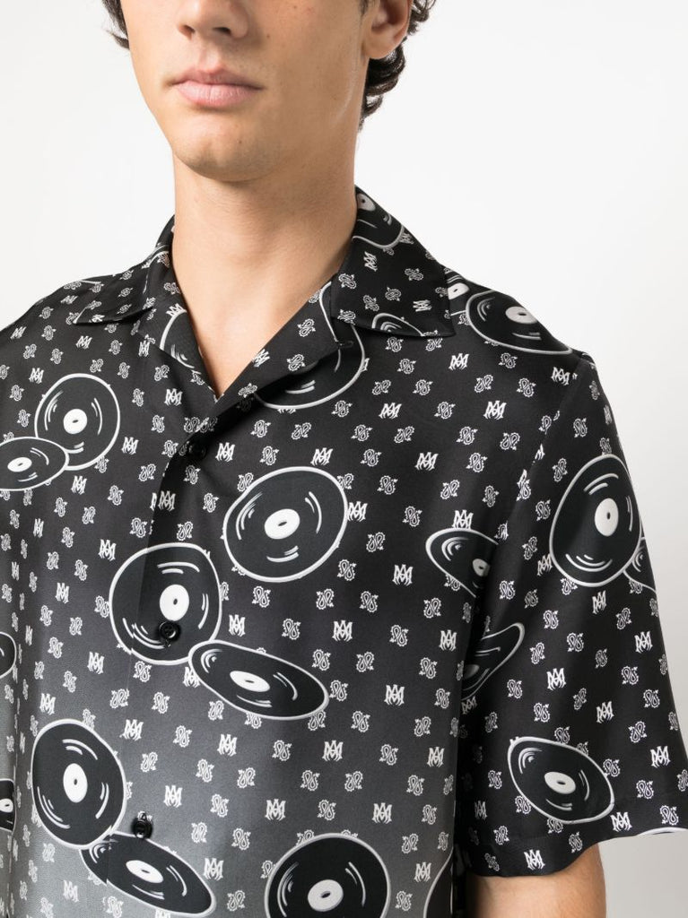 X Browns Black Falling Records Silk Shirt