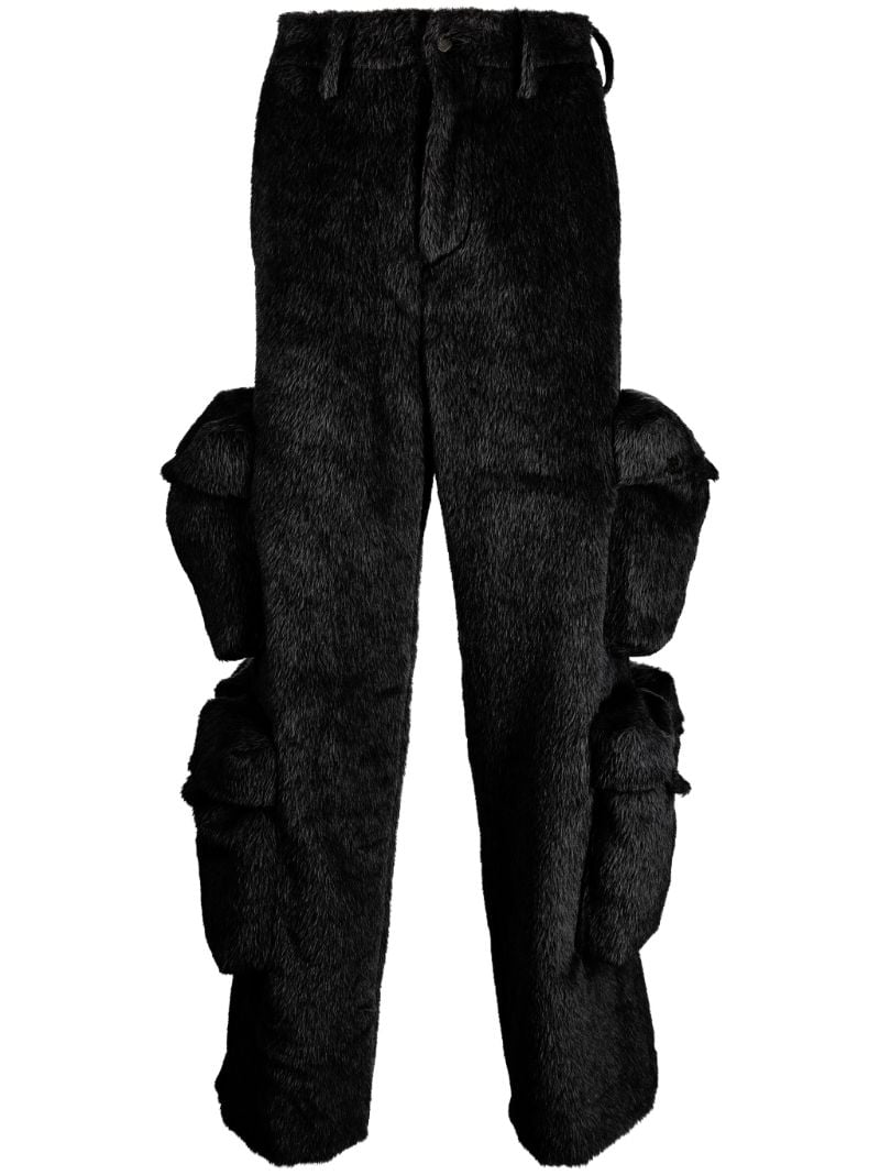 X Browns Black Faux-fur Cargo Trousers