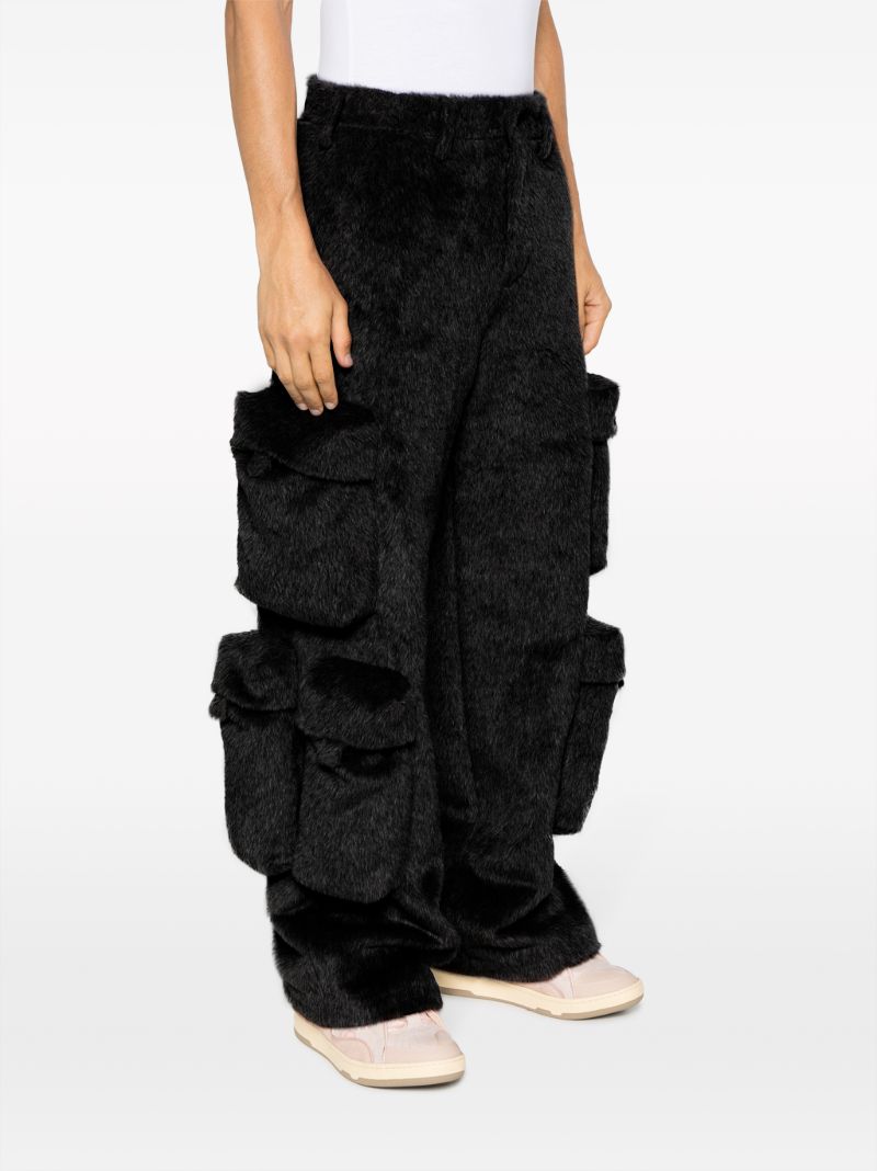 X Browns Black Faux-fur Cargo Trousers