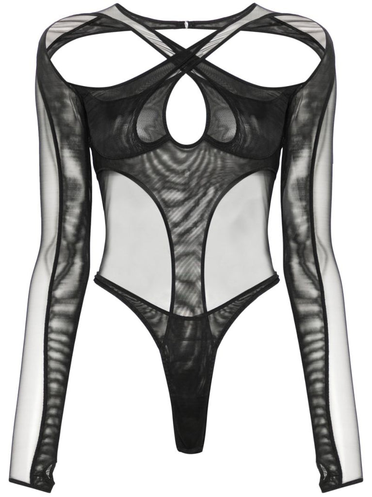 Black Sheer Mesh Bodysuit