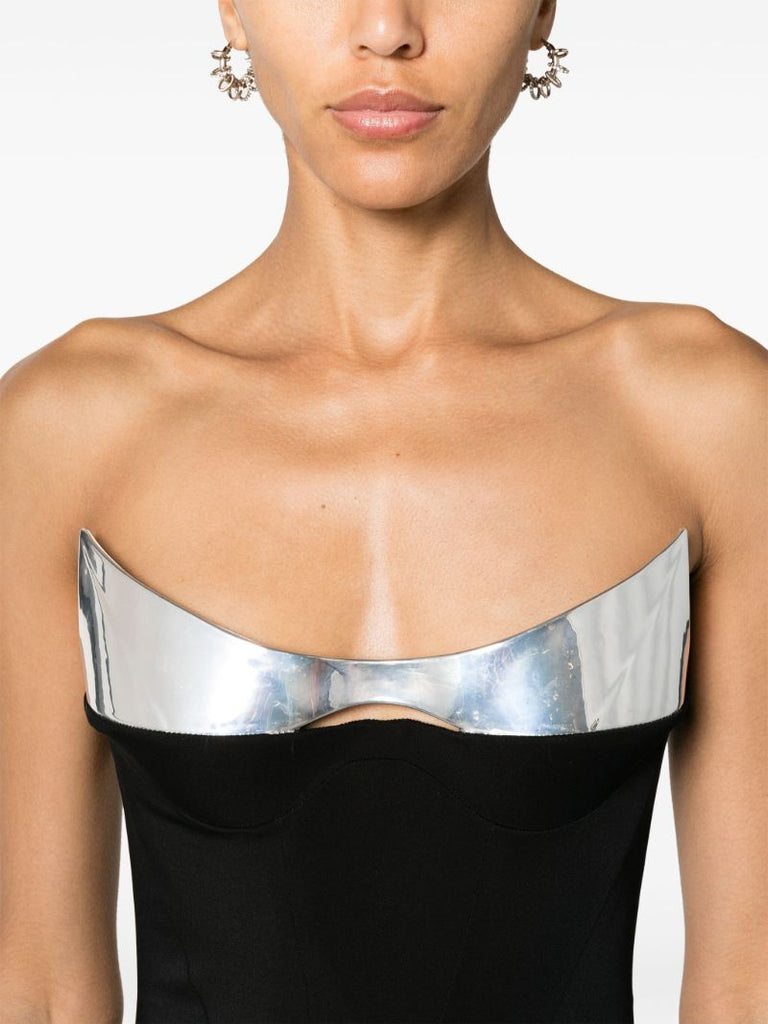 Black Front-slit Strapless Gown
