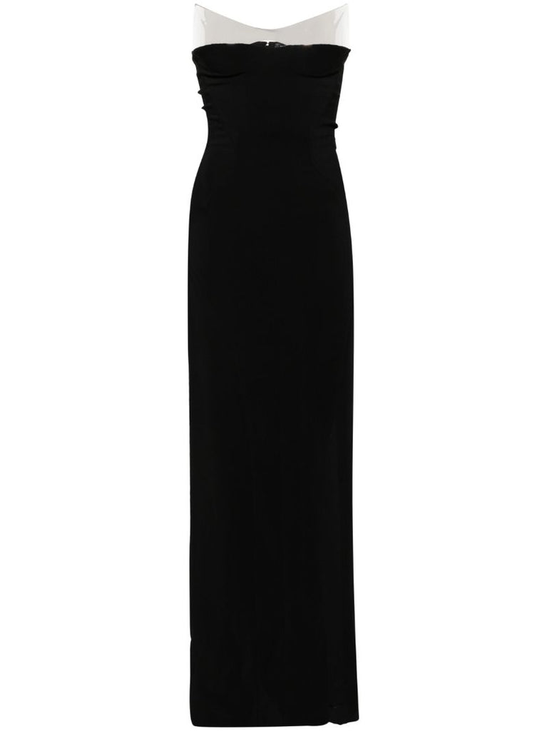 Black Front-slit Strapless Gown