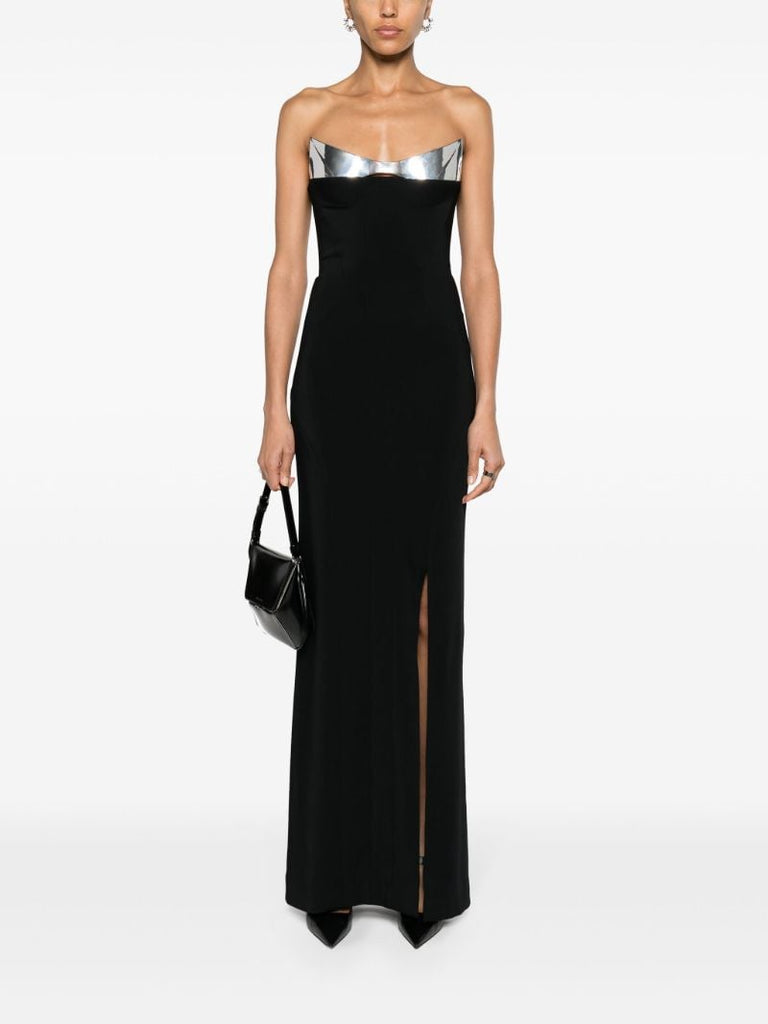 Black Front-slit Strapless Gown