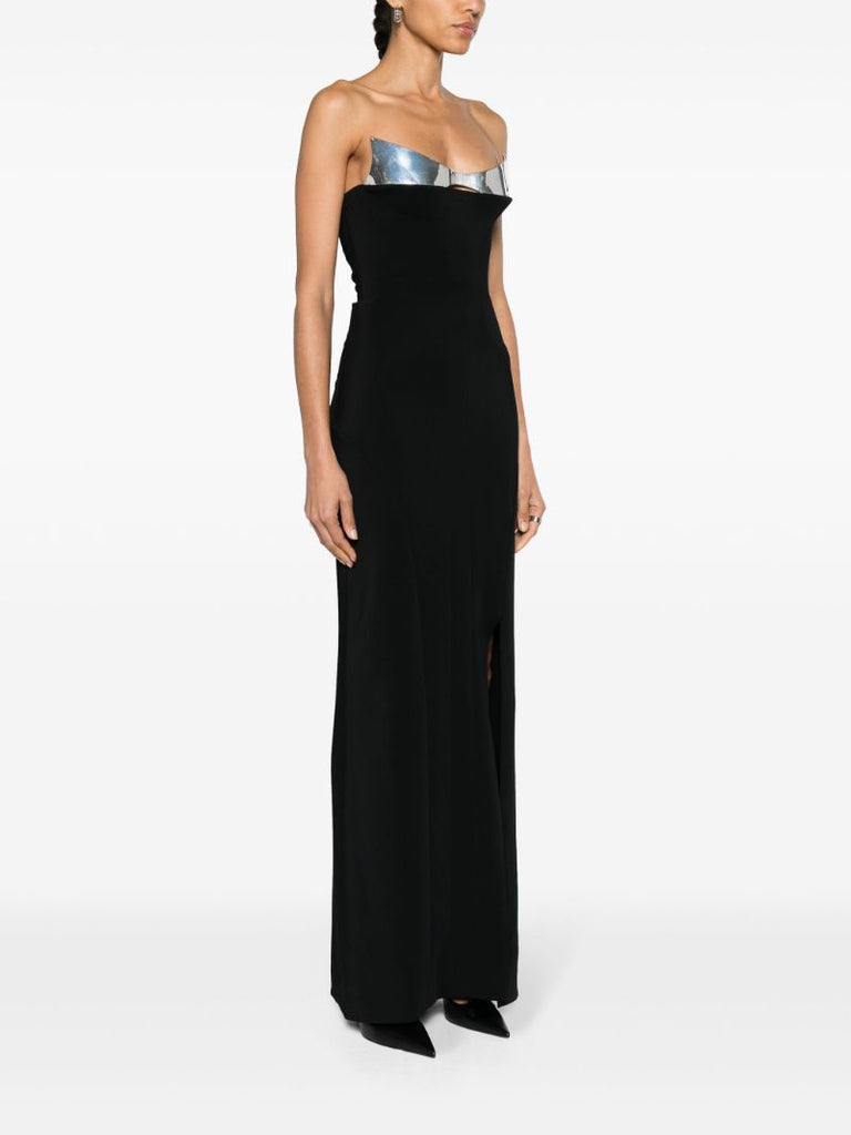 Black Front-slit Strapless Gown