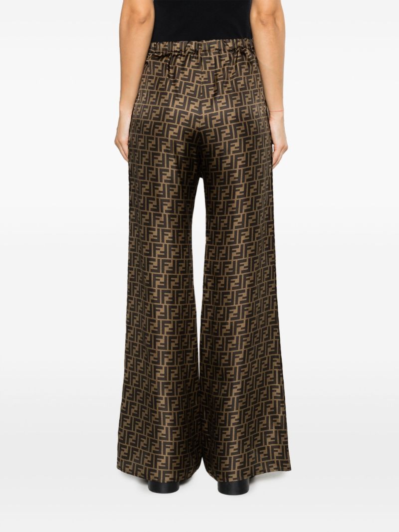 Brown Ff Motif Silk Wide-leg Trousers