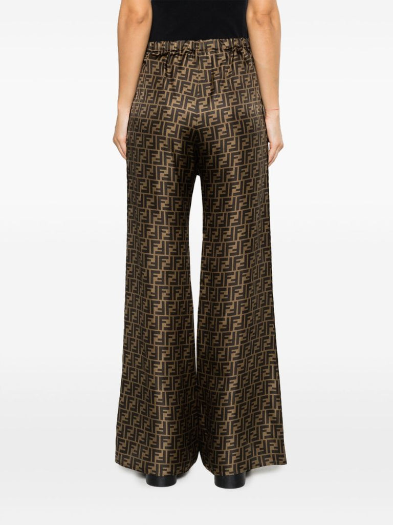 Brown Ff Motif Silk Wide-leg Trousers