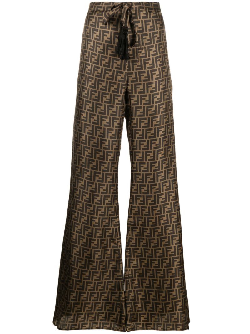 Brown Ff Motif Silk Wide-leg Trousers