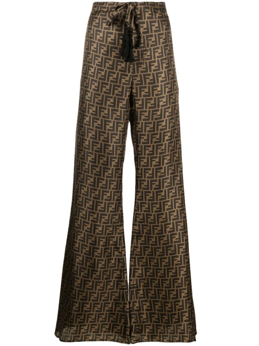 Brown Ff Motif Silk Wide-leg Trousers