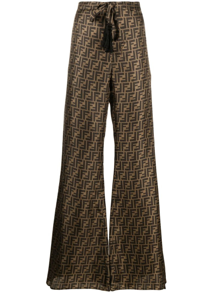 Brown Ff Motif Silk Wide-leg Trousers