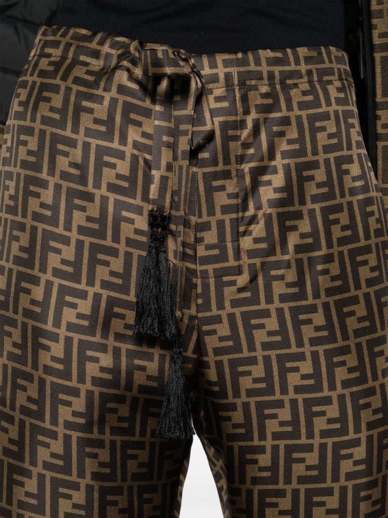 Brown Ff Motif Silk Wide-leg Trousers