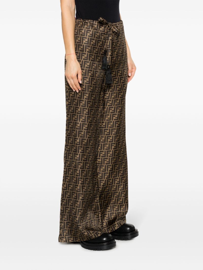 Brown Ff Motif Silk Wide-leg Trousers