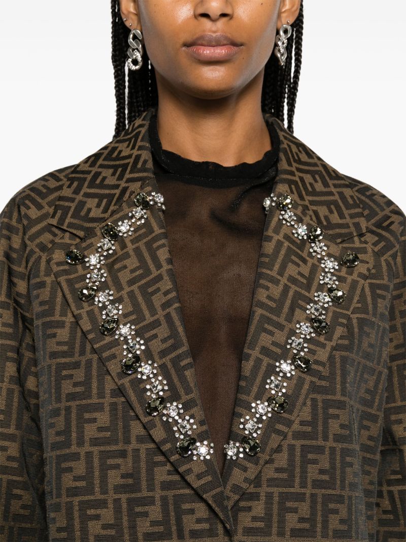 Brown Ff-print Cropped Blazer