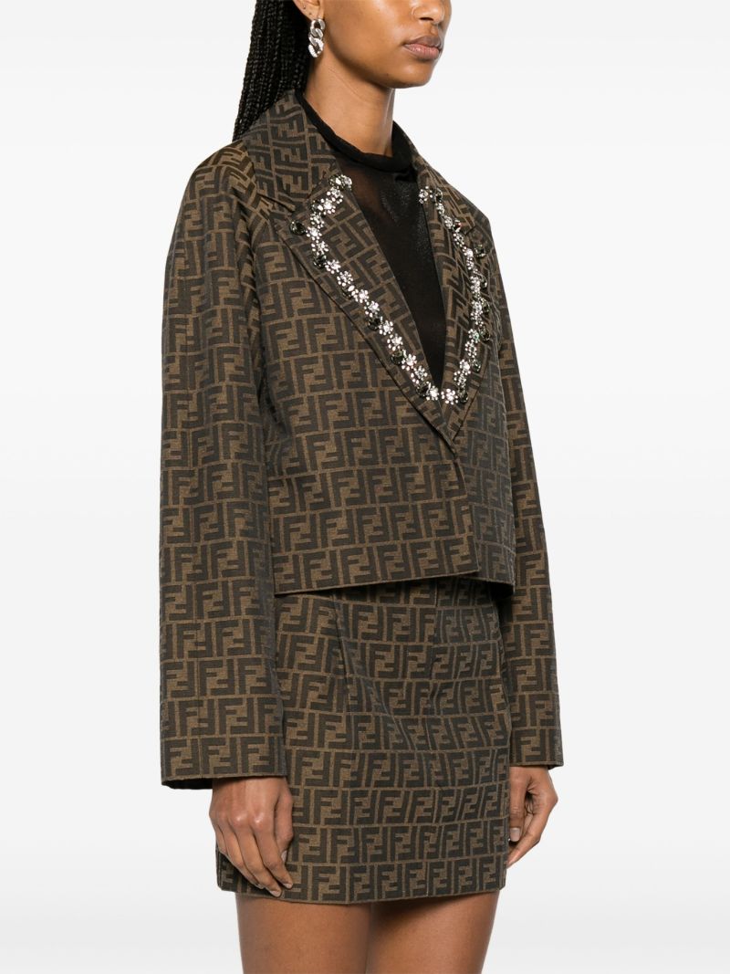 Brown Ff-print Cropped Blazer