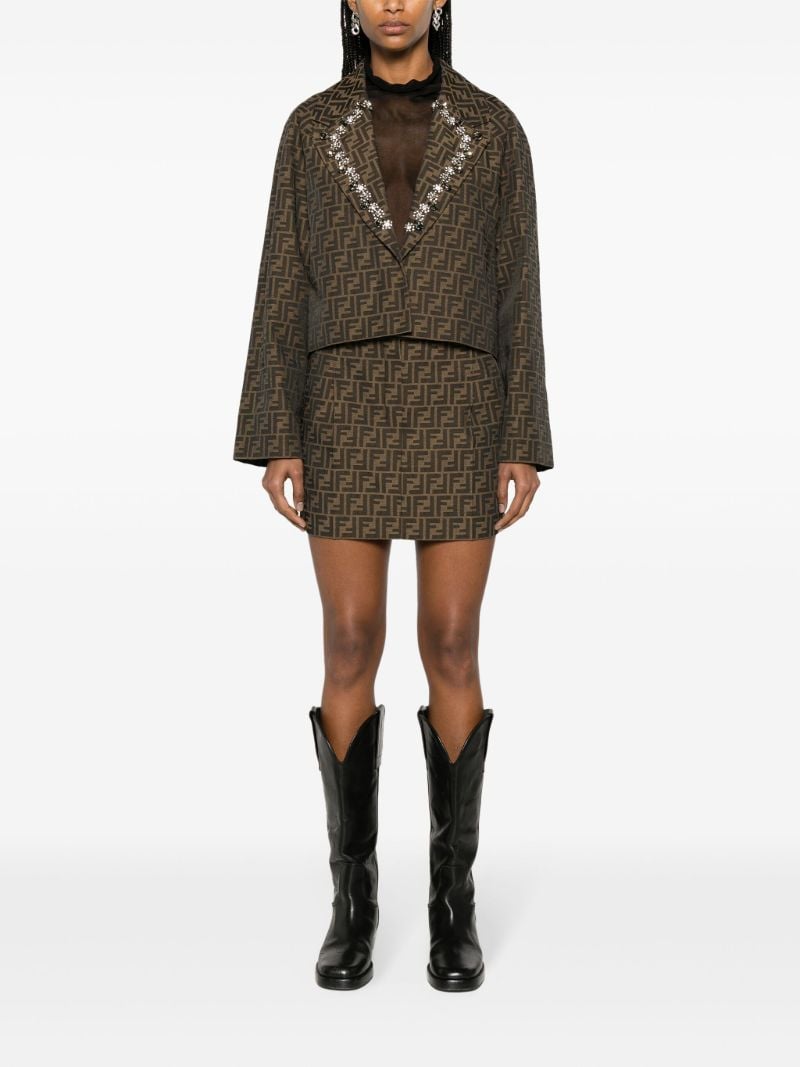 Brown Ff-print Cropped Blazer
