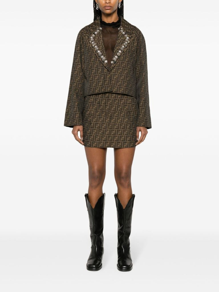 Brown Ff-print Cropped Blazer