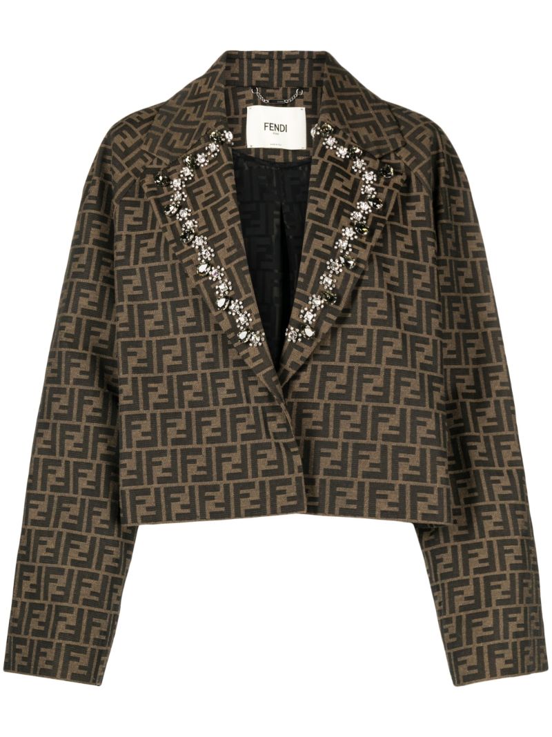 Brown Ff-print Cropped Blazer