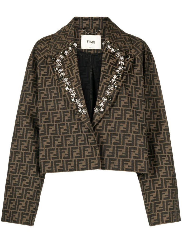Brown Ff-print Cropped Blazer
