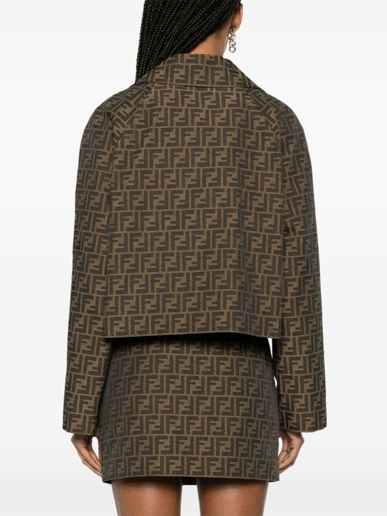 Brown Ff-print Cropped Blazer