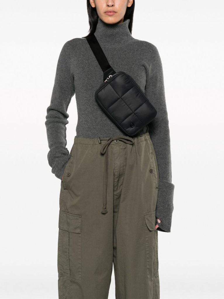 Black Quilted Grid Belt Bag