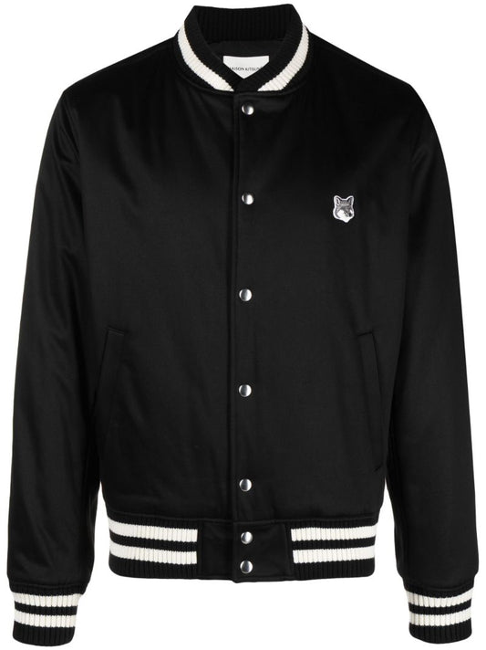 Black Fox Head-patch Bomber Jacket