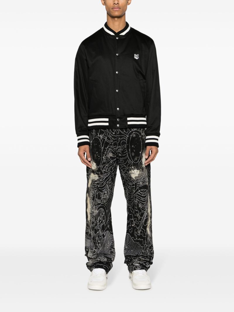 Black Fox Head-patch Bomber Jacket