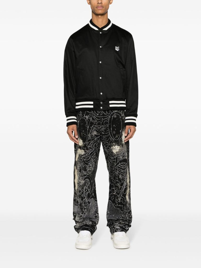Black Fox Head-patch Bomber Jacket