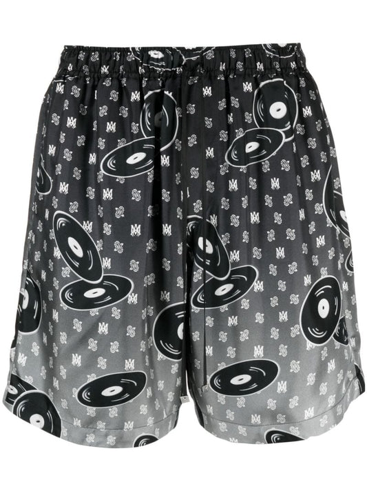 X Browns Black Falling Records Silk Shorts