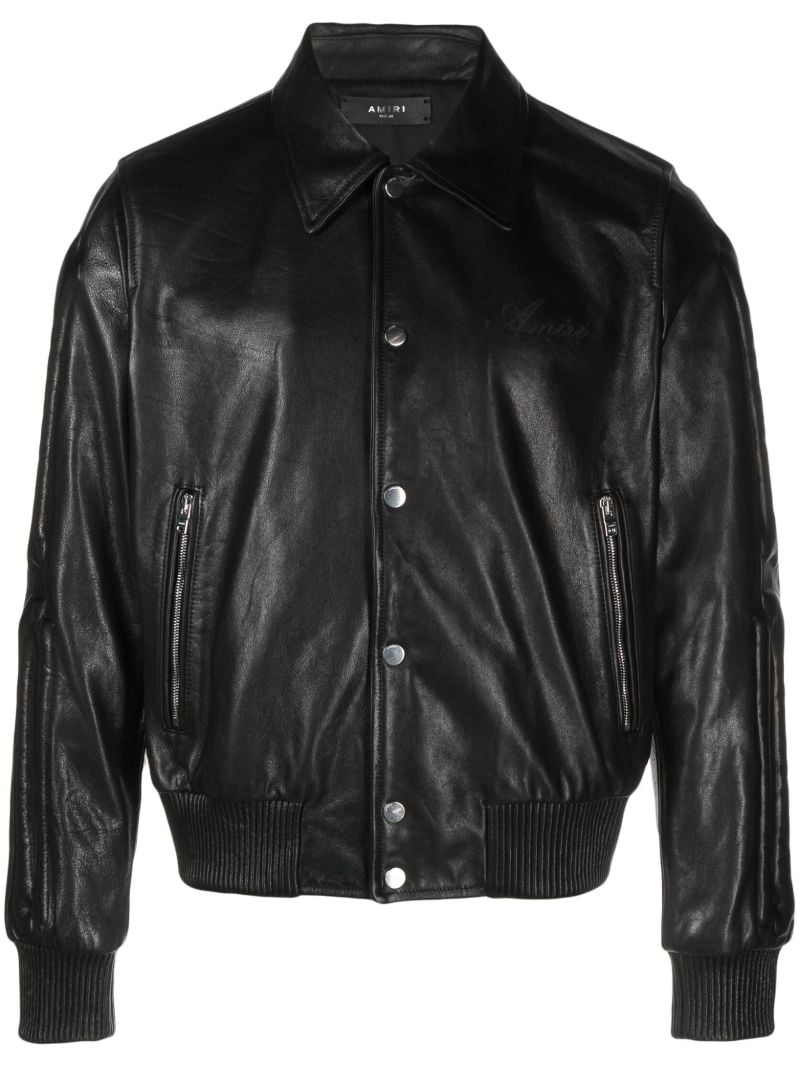 X Browns Black Bones Leather Bomber Jacket