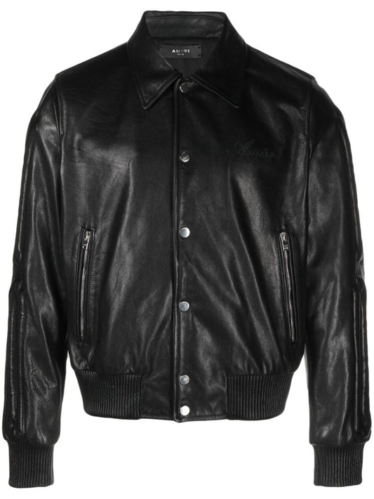 X Browns Black Bones Leather Bomber Jacket