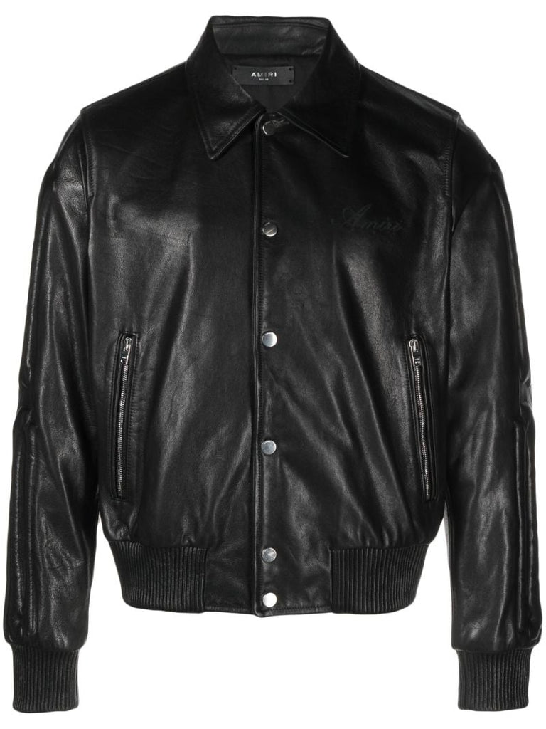 X Browns Black Bones Leather Bomber Jacket