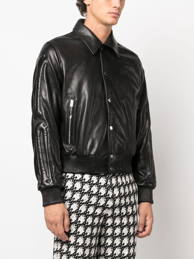 X Browns Black Bones Leather Bomber Jacket