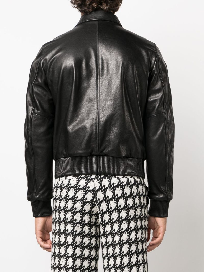 X Browns Black Bones Leather Bomber Jacket