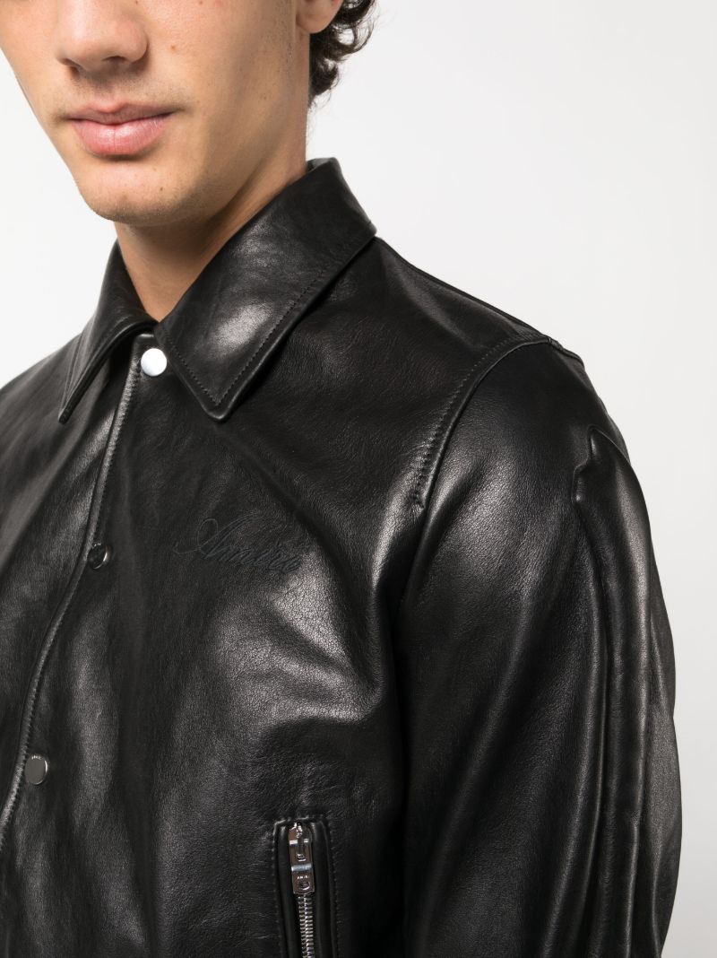 X Browns Black Bones Leather Bomber Jacket