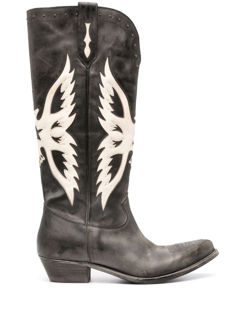 X Suki Black Wish Star Leather Western Boots