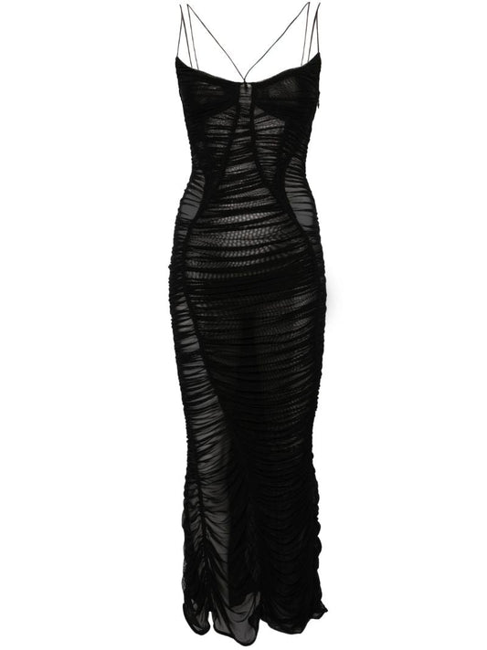 Black Semi-sheer Ruched Gown
