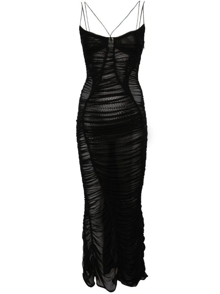 Black Semi-sheer Ruched Gown