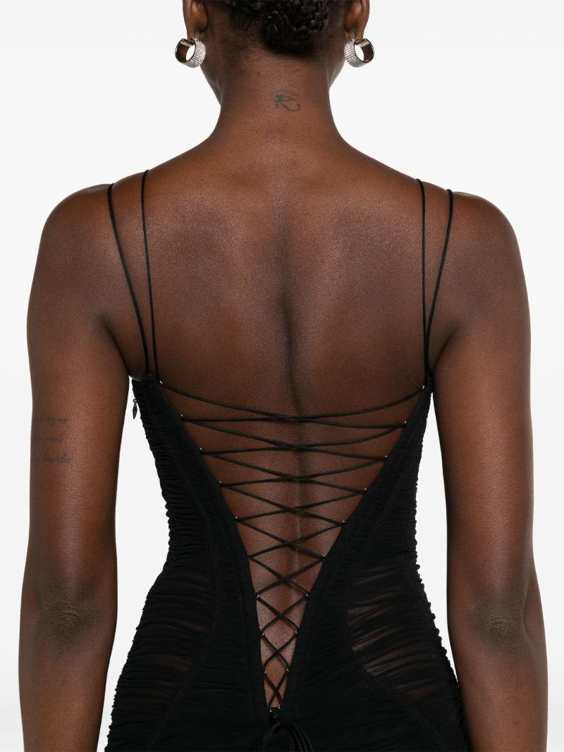 Black Semi-sheer Ruched Gown