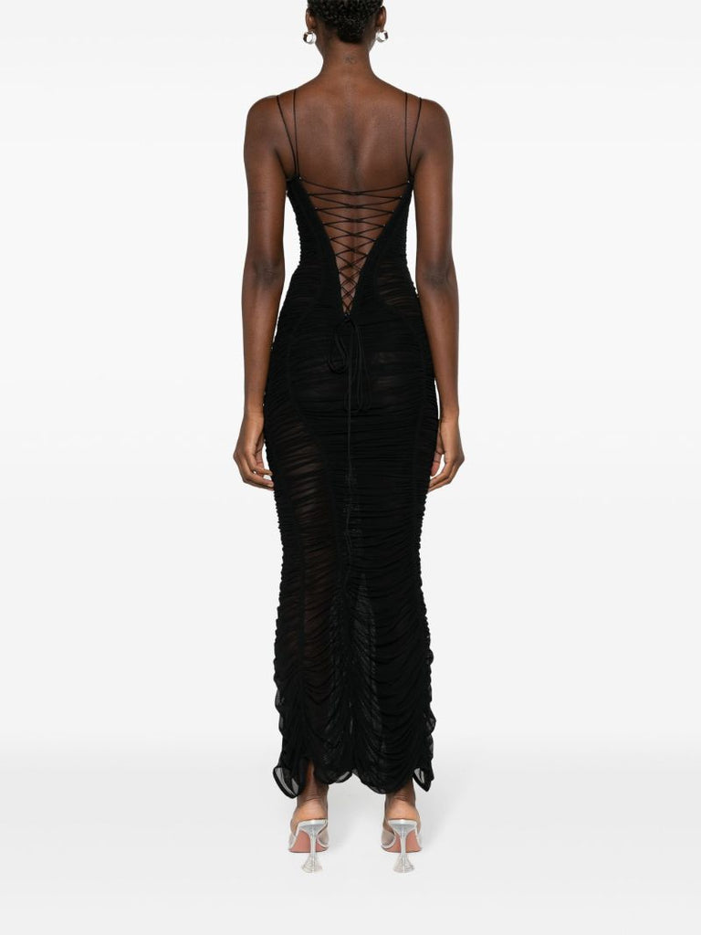 Black Semi-sheer Ruched Gown