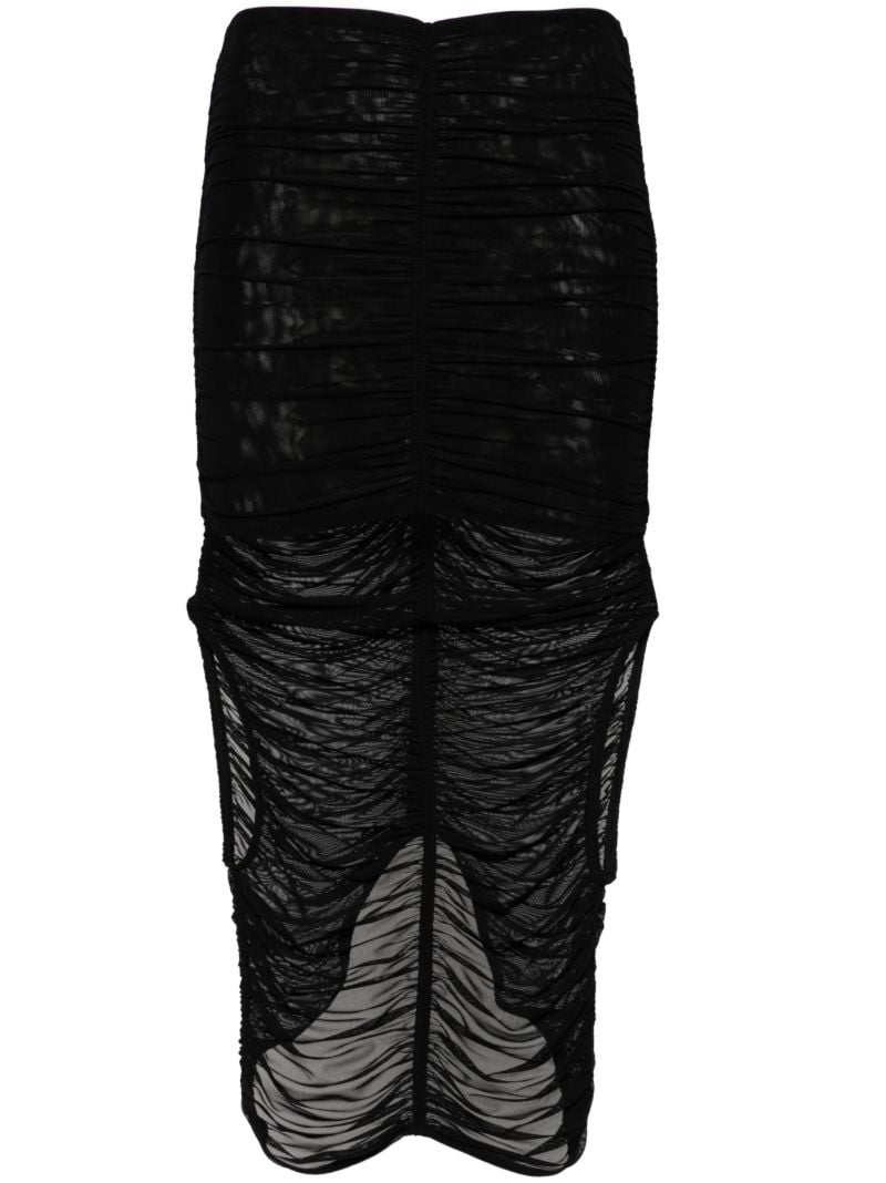 Black Draped Mesh Midi Skirt