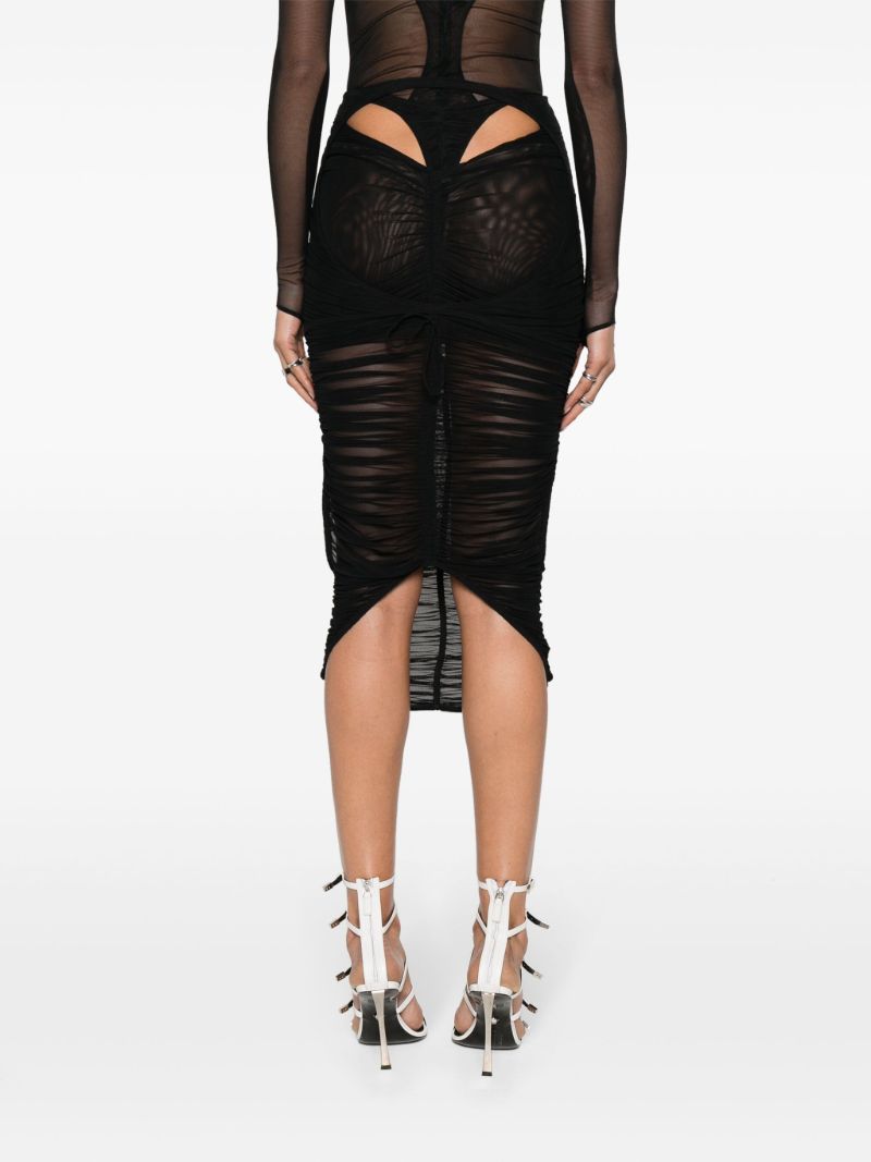 Black Draped Mesh Midi Skirt